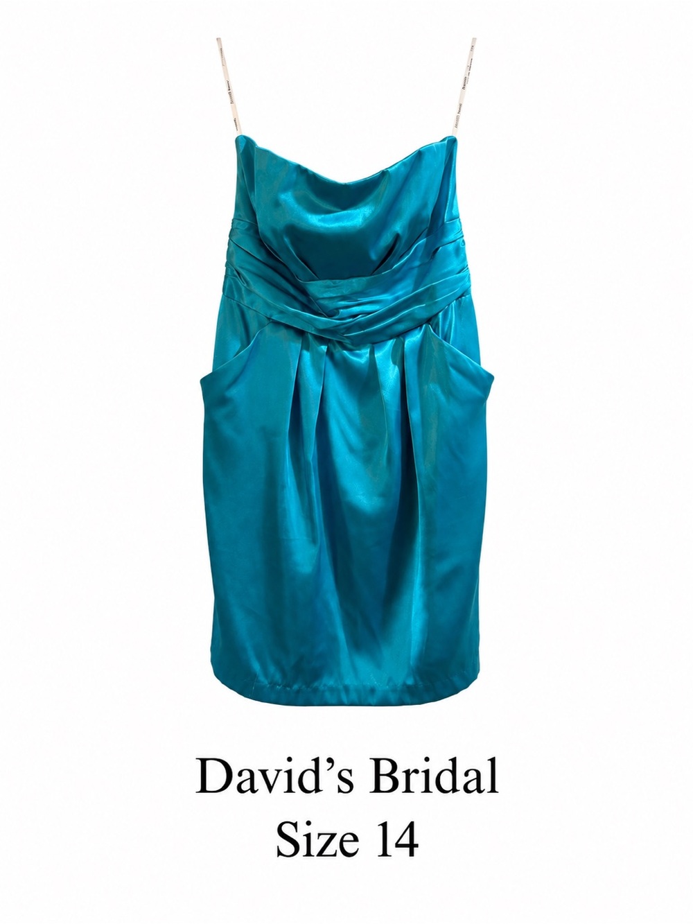 David's Bridal Turquoise Satin Spaghetti-Strap Dress